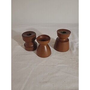 Set of 3 Vintage MCM Teak Danish Candlesticks Candle Holders Hand Turned